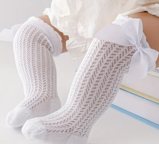 Lace Knee-Highs with Bow for Girls