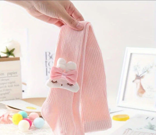 Solid Color Knitted Tights with Bunny for Girls