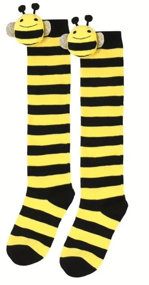 Knee-High Socks for Girls with Bee Pattern - Frosted Feet