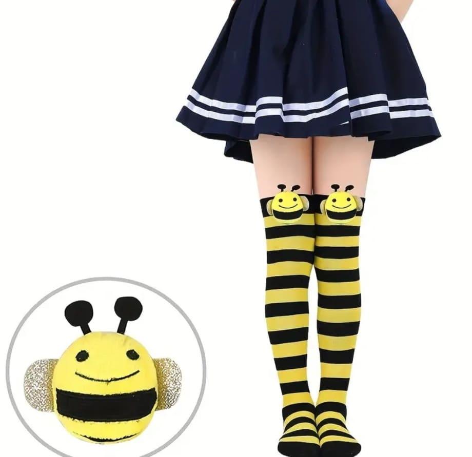 Knee-High Socks for Girls with Bee Pattern - Frosted Feet