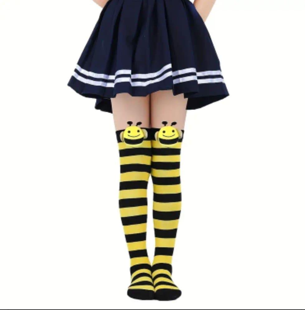 Knee-High Socks for Girls with Bee Pattern - Frosted Feet