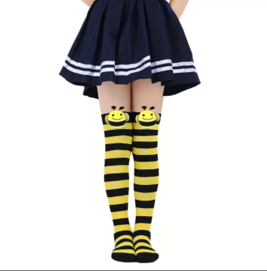 Knee-High Socks for Girls with Bee Pattern