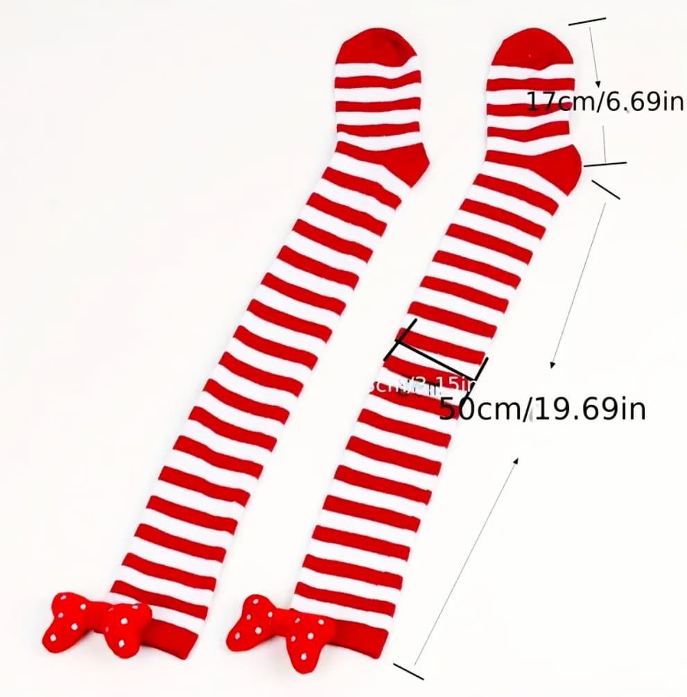 Knee-High Christmas Style Socks with Cute Bow and Striped Pattern for Girls - Frosted Feet