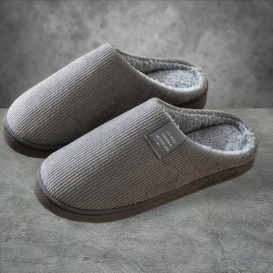 Grey Corduroy Slippers – Warm, Comfortable & Non-Slip