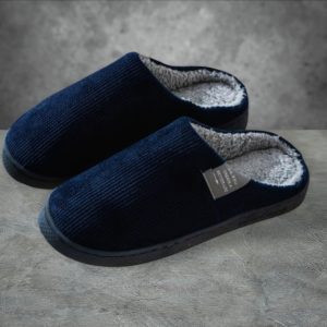 Navy Blue Corduroy Slippers – Soft & Cozy Indoor Footwear for Everyday Comfort