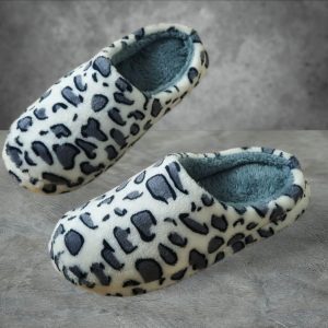 Grey Leopard Slippers – Cozy & Stylish Indoor Footwear with Trendy Leopard Print